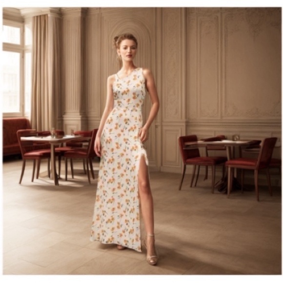 Reformation Dresses & Skirts - Reformation White Floral Maxi Dress with Yellow & Green Print